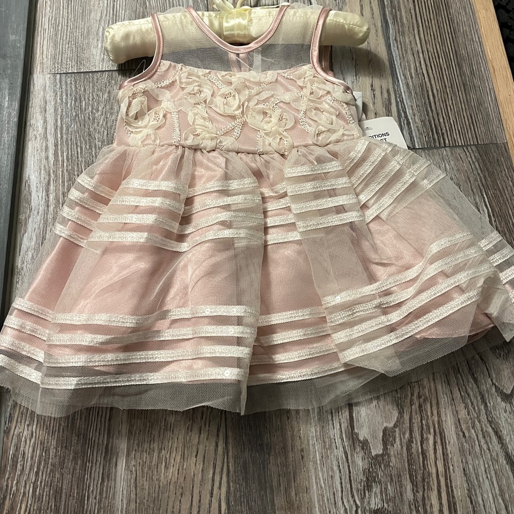 Rare Editions Baby Girl Tool Dress Blush with Flowers